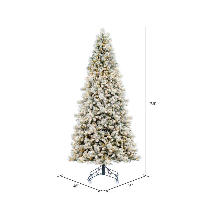 7'6"Hx46"W Flocked Jackson Pine Artificial Christmas Tree, LED Pre-Lit -White - G225576LED