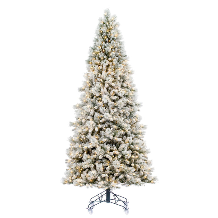 12'Hx64"W Flocked Jackson Pine Artificial Christmas Tree, LED Pre-Lit -White - G225591LED
