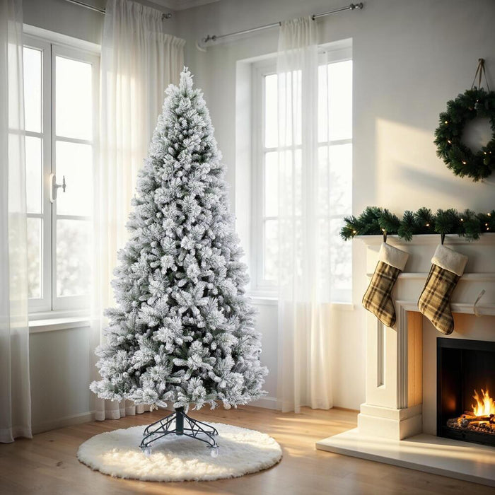 10'Hx56"W Flocked Jackson Pine Artificial Christmas Tree, Unlit -White - G225585