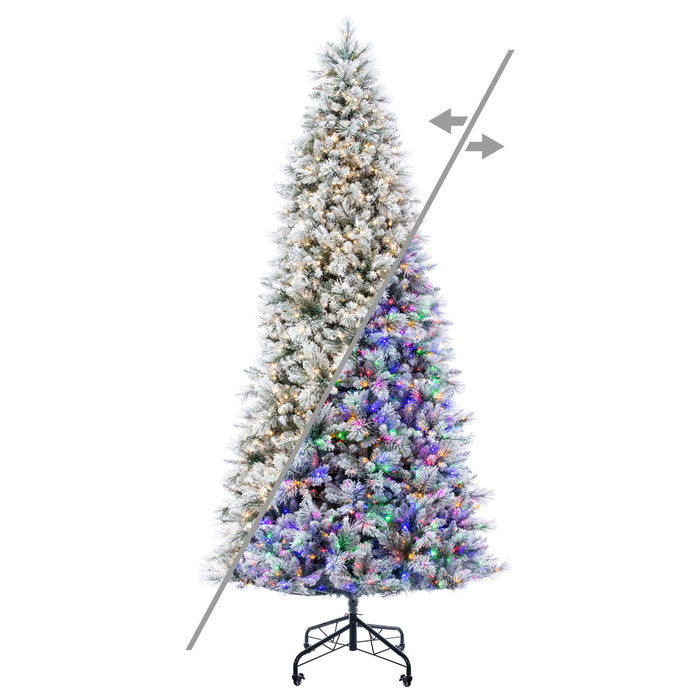 12'Hx64"W Flocked Jackson Pine Artificial Christmas Tree, Micro LED Pre-Lit (Multi-Mode) -White - G225593LEDCC