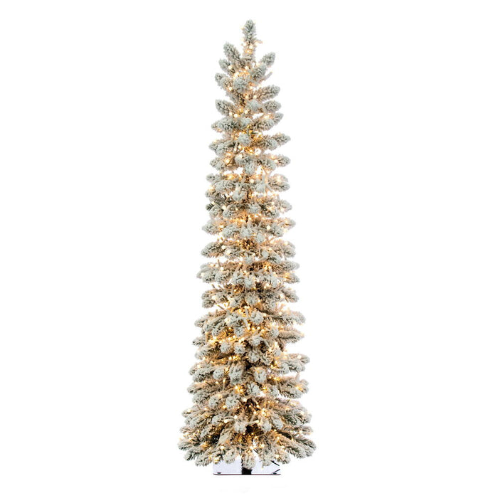 4'6"Hx17"W Snowy Flocked Alpine Artificial Christmas Tree, Micro LED Pre-Lit -Green - G232546LED