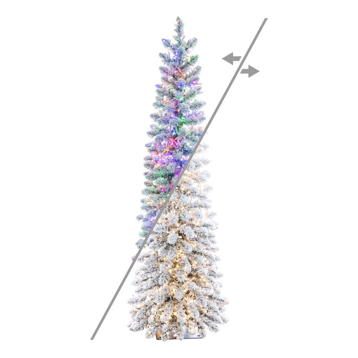 4'6"Hx17"W Snowy Flocked Alpine Artificial Christmas Tree, Micro LED Pre-Lit (Multi-Mode) -Green - G232548LEDCC