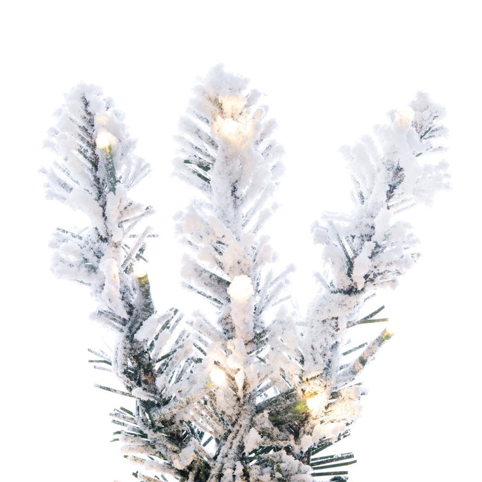 4'6"Hx17"W Snowy Flocked Alpine Artificial Christmas Tree, Micro LED Pre-Lit (Multi-Mode) -Green - G232548LEDCC