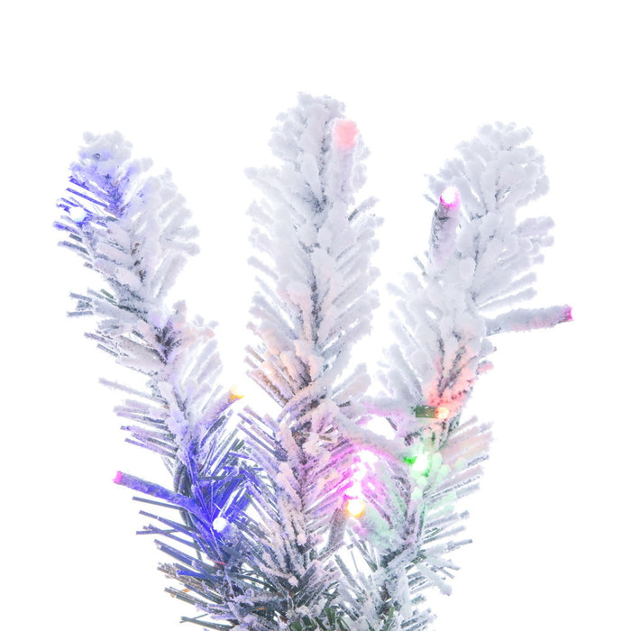 6'Hx19"W Snowy Flocked Alpine Artificial Christmas Tree, Micro LED Pre-Lit (Multi-Mode) -Green - G232563LEDCC