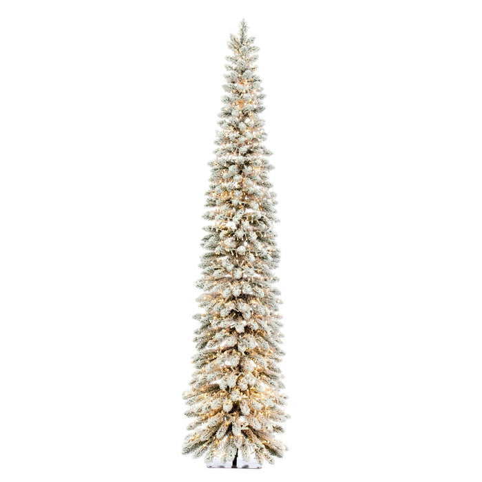 7'6"Hx22"W Snowy Flocked Alpine Artificial Christmas Tree, Micro LED Pre-Lit -Green - G232576LED