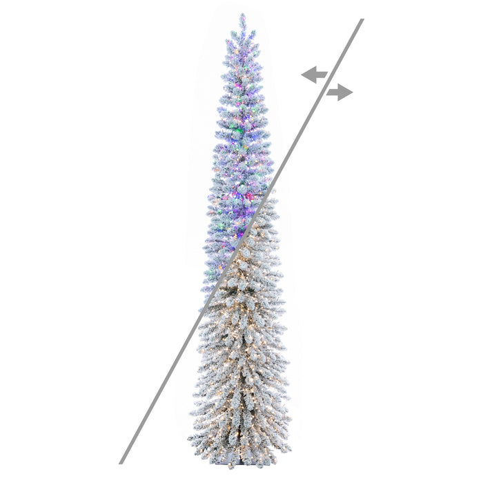 7'6"Hx22"W Snowy Flocked Alpine Artificial Christmas Tree, Micro LED Pre-Lit (Multi-Mode) -Green - G232578LEDCC