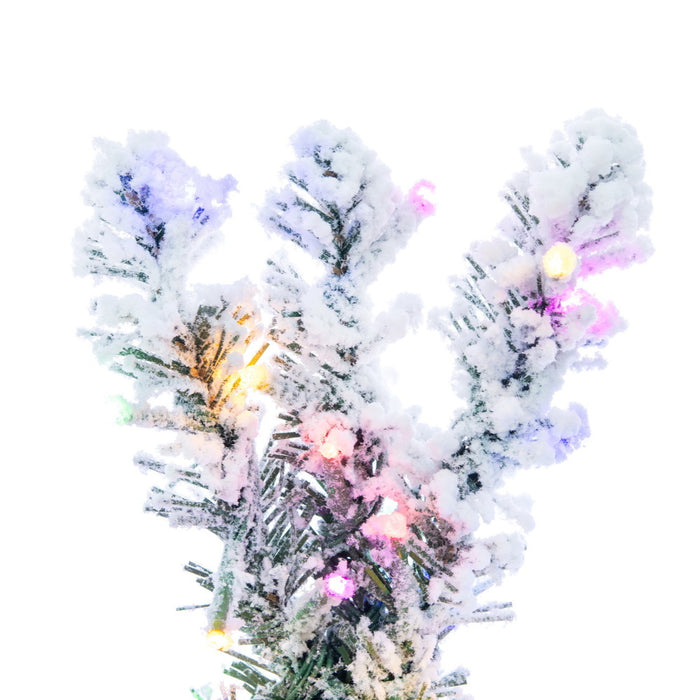 7'6"Hx22"W Snowy Flocked Alpine Artificial Christmas Tree, Micro LED Pre-Lit (Multi-Mode) -Green - G232578LEDCC