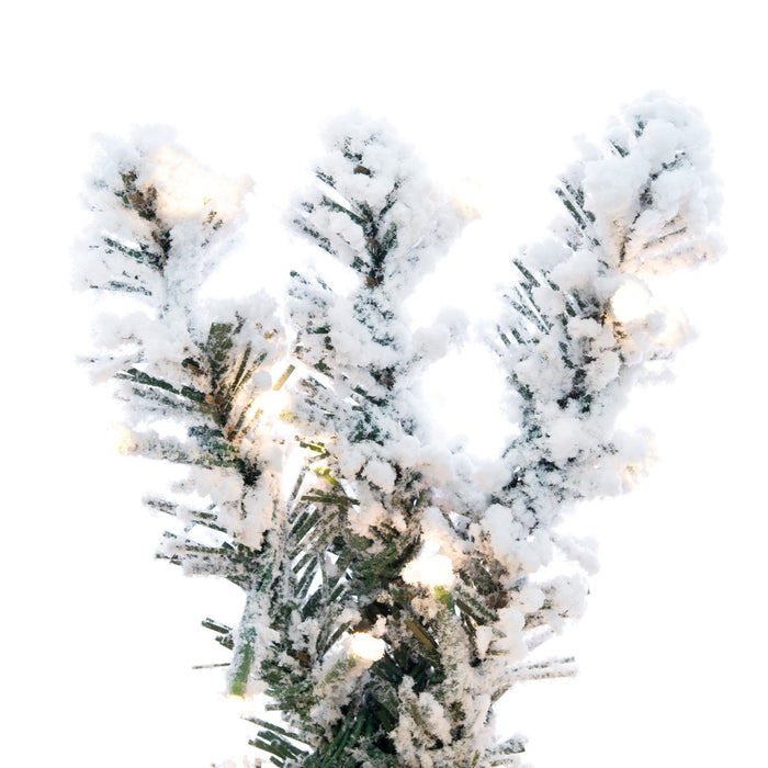 7'6"Hx22"W Snowy Flocked Alpine Artificial Christmas Tree, Micro LED Pre-Lit (Multi-Mode) -Green - G232578LEDCC
