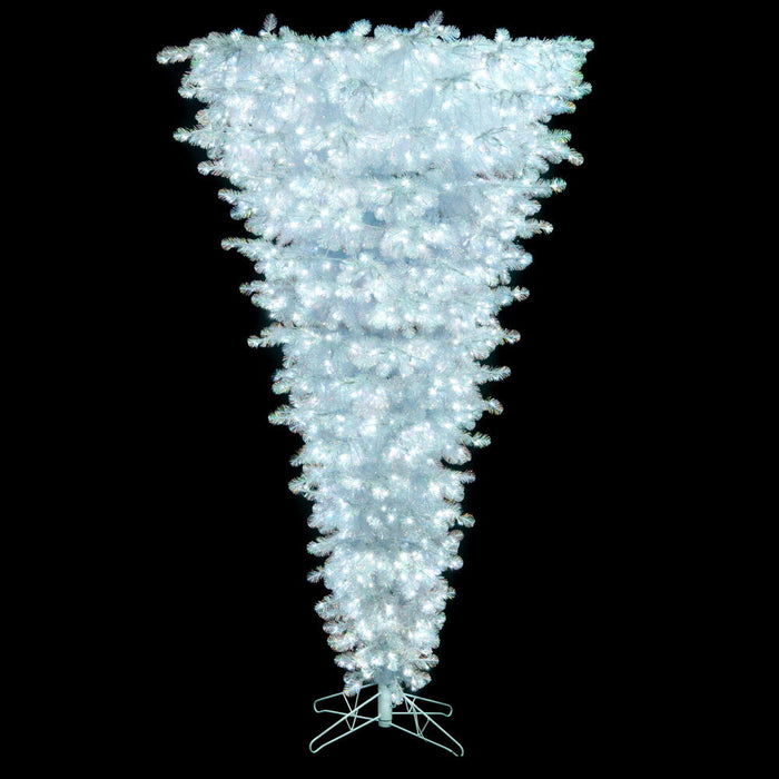 7'6"Hx62"W Upside-Down Iridescent Spruce Artificial Christmas Tree, LED Pre-Lit (Cool White) -White - G235471LED