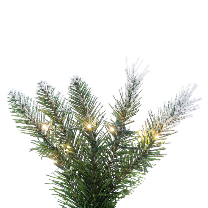 7'6"Hx25"W Pencil Flocked Crest Pine Artificial Christmas Tree, Micro LED Pre-Lit (Multi-Mode) -White/Green - G256378LEDCC