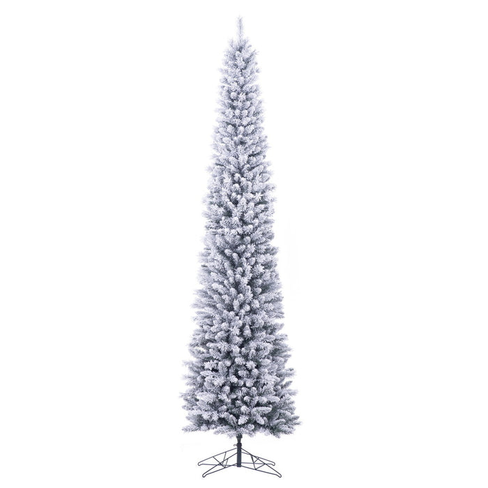 9'Hx31"W Pencil Flocked Crest Pine Artificial Christmas Tree, Unlit -White/Green - G256380