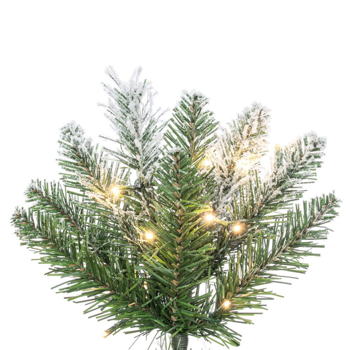 9'Hx31"W Pencil Flocked Crest Pine Artificial Christmas Tree, Micro LED Pre-Lit (Multi-Mode) -White/Green - G256383LEDCC