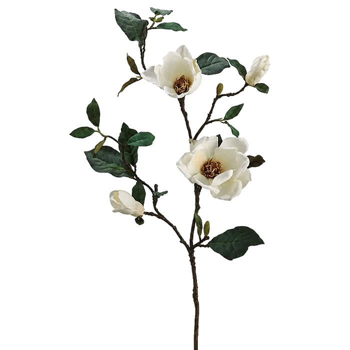 35" Silk Magnolia Flower Spray -Cream/White (Pack of 6) - GTM001-CR/WH