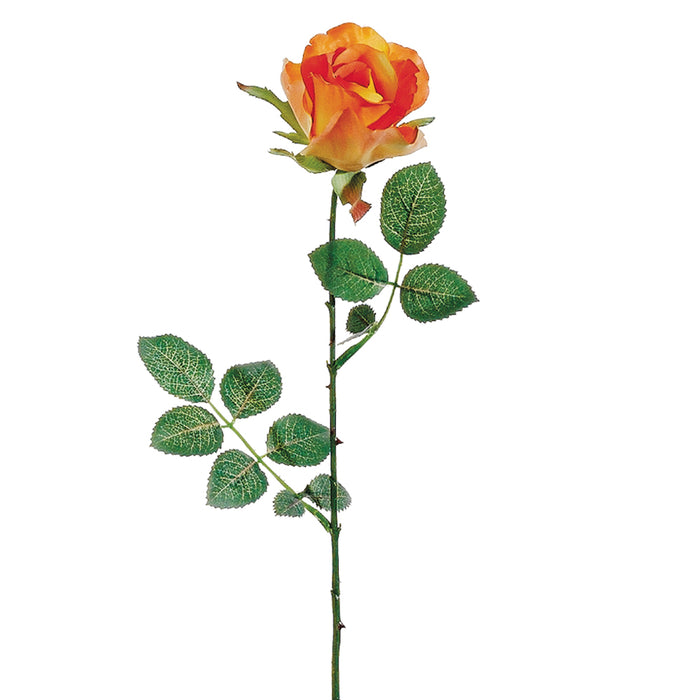 27" Silk Rose Bud Flower Spray -Orange/Yellow (pack of 24) - GTR501-OR/YE