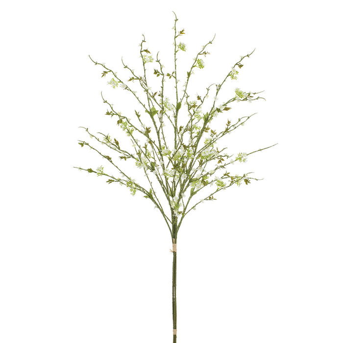44" Hand-Wrapped Mini Blossom Silk Flower Stem Bundle -White (Pack of 6) - HBB343-WH