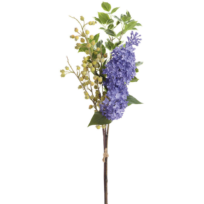 31.5" Hand-Wrapped Lilac & Rosehip Silk Flower Bouquet -Purple/Green (Pack of 6) - HBL715-PU/GR