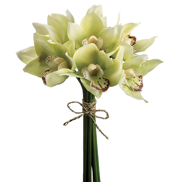 10" Handwrapped Cymbidium Orchid Silk Bouquet -Green (pack of 12) - HBQ538-GR