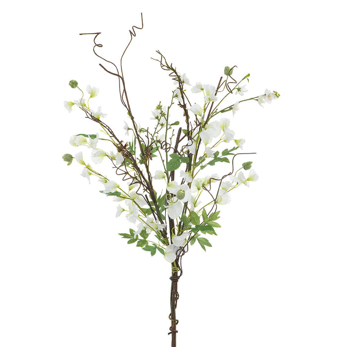 32" Hand-Wrapped Sweet Pea & Rose Myrtle Silk Flower Bouquet -White (Pack of 6) - HBS841-WH