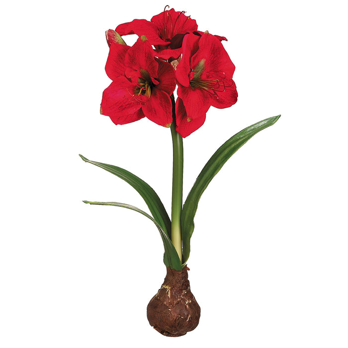 21" Handwrapped Silk Standing Amaryllis w/Bulb Flower Spray -Red (pack of 4) - HSA424-RE