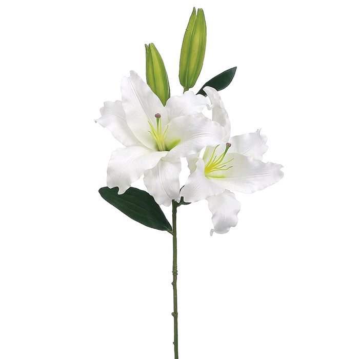 36.5" Handwrapped Silk Casablanca Lily Flower Spray -White (pack of 12) - HSL185-WH