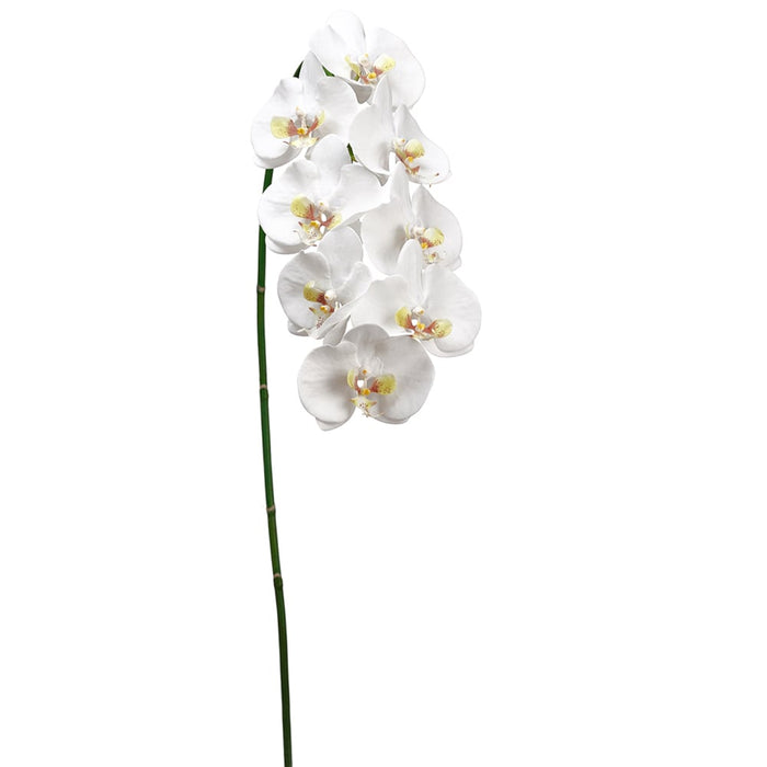 40" Hand-Wrapped Phalaenopsis Orchid Silk Flower Stem -White/Yellow (Pack of 6) - HSO007-WH/YE