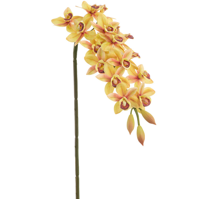 30" Hand-Wrapped Cymbidium Orchid Faux Flower Stem -Yellow (Pack of 12) - HSO510-YE