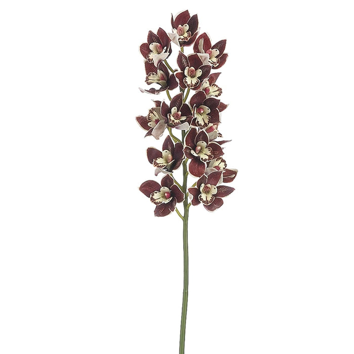 34" Handwrapped Silk Cymbidium Orchid Flower Spray -Burgundy (pack of 4) - HSO581-BU