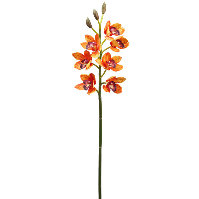 47" Handwrapped Cymbidium Orchid Silk Flower Stem -Orange (pack of 6) - HSO589-OR