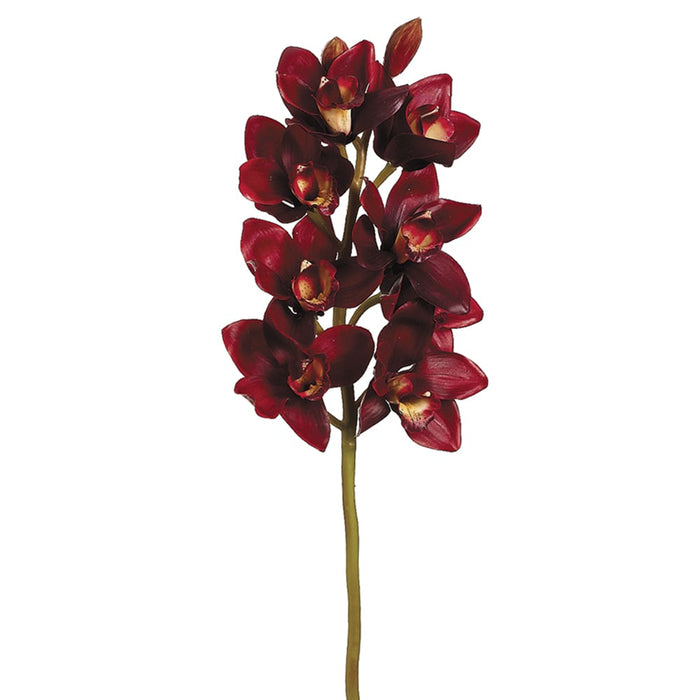 28" Handwrapped Silk Cymbidium Orchid Flower Spray -Burgundy (pack of 6) - HSO915-BU