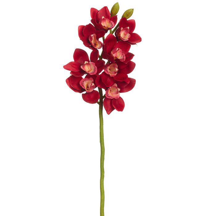 28" Hand-Wrapped Silk Cymbidium Orchid Flower Spray -Red (Pack of 6) - HSO915-RE