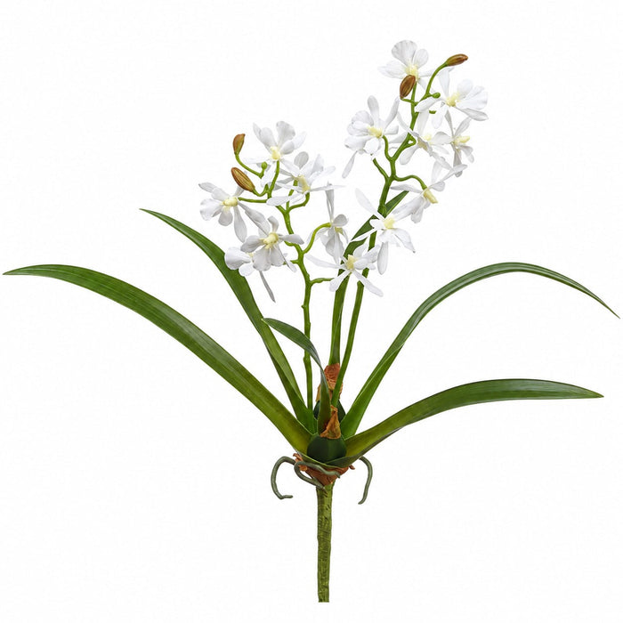 16" Mini Hand-Wrapped Silk Cattleya Orchid Flower Stem -White (Pack of 12) - HSO926-WH