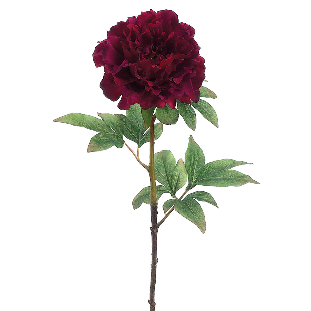 21" Handwrapped Silk Peony Flower Spray Wine Peony Stem — Silks Are