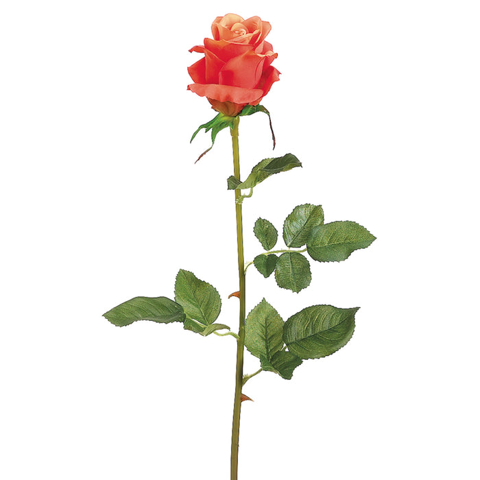 28" Handwrapped Silk French Rose Flower Spray -Orange (pack of 12) - HSR708-OR