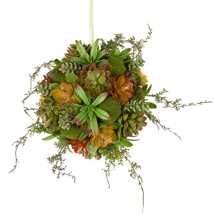 8.5" Mixed Artificial Succulent & Moss Ball -Green/Burgundy (Pack of 2) - J161273
