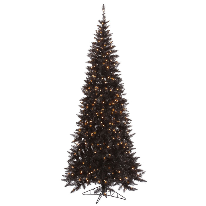 9'Hx46"W Slim Fir Artificial Christmas Tree, LED Pre-Lit -Black - K161681LED