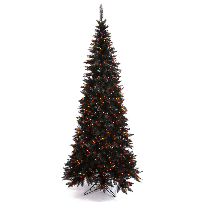 6'6"Hx34"W Slim Fir Artificial Christmas Tree, LED Pre-Lit (Orange) -Black - K161966LED