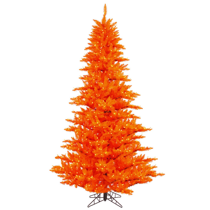 6'6"Hx46"W Fir Artificial Christmas Tree, LED Pre-Lit (Orange) -Orange - K162366LED