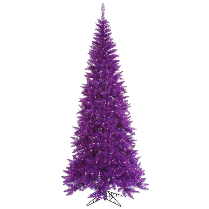 9'Hx46"W Slim Fir Artificial Christmas Tree, LED Pre-Lit (Purple) -Purple - K163081LED