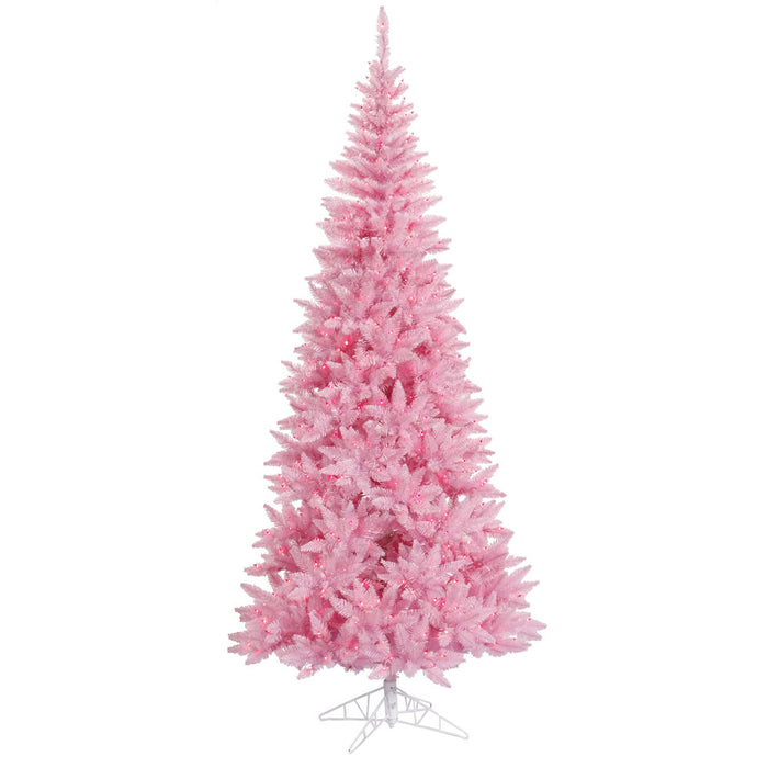 5'6"Hx30"W Slim Fir Artificial Christmas Tree, LED Pre-Lit (Pink) -Pink - K163656LED