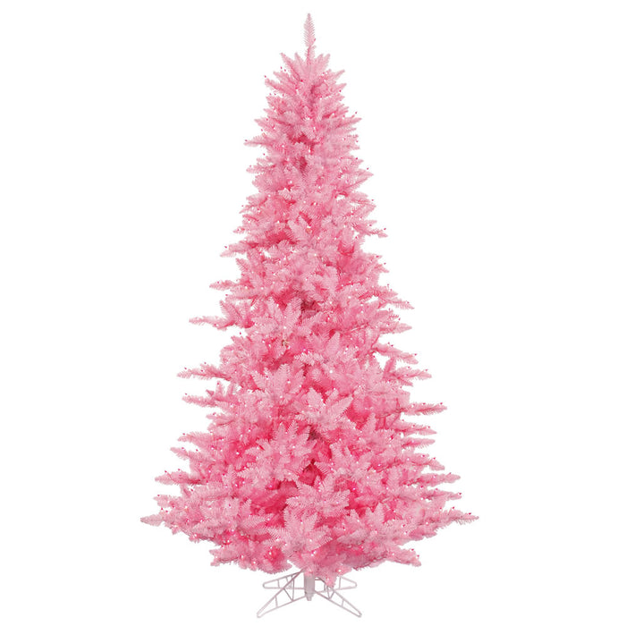 7'6"Hx52"W Fir Artificial Christmas Tree, LED Pre-Lit (Pink) -Pink - K163776LED