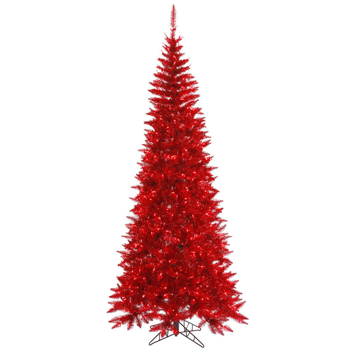 10'Hx50"W Tinsel Slim Fir Artificial Christmas Tree, LED Pre-Lit (Red) -Red - K165086LED