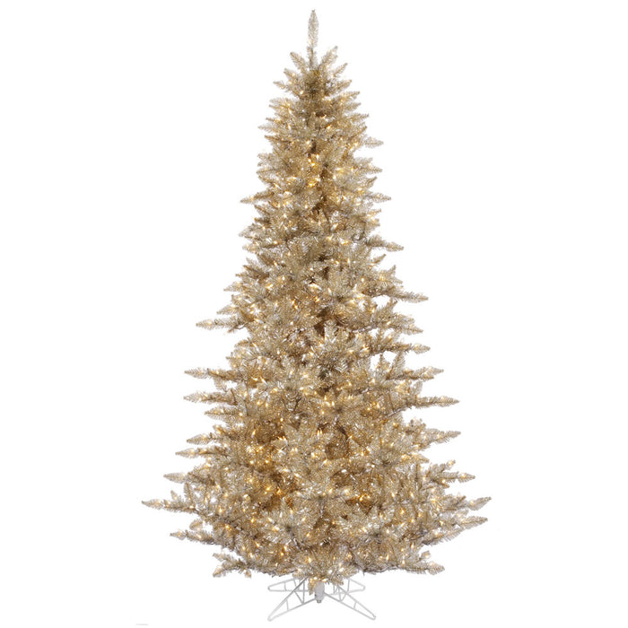 9'Hx64"W Tinsel Fir Artificial Christmas Tree, LED Pre-Lit -Champagne - K166381LED