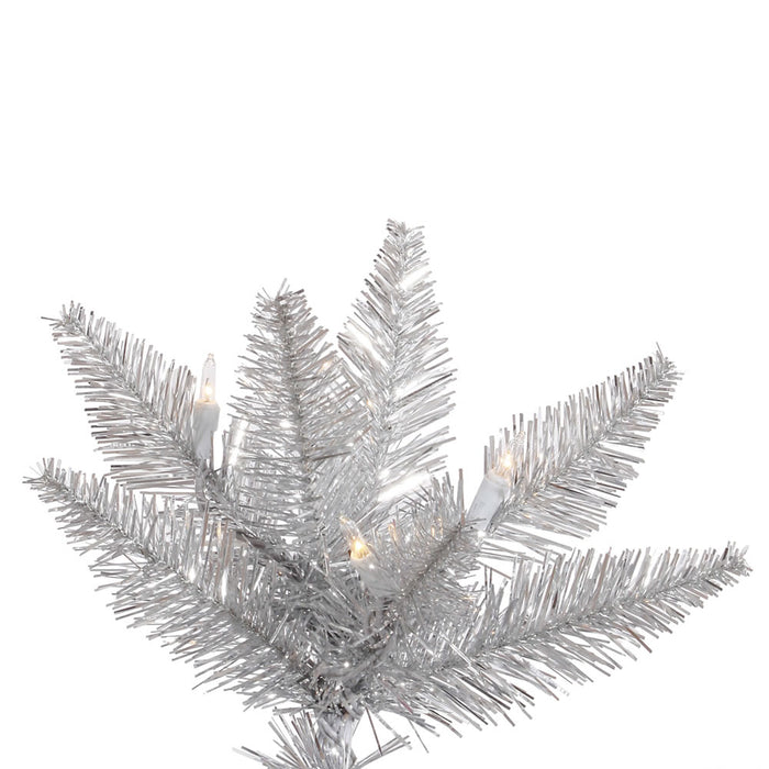 6'6"Hx34"W Tinsel Slim Fir Artificial Christmas Tree, LED Pre-Lit -Silver - K166766LED