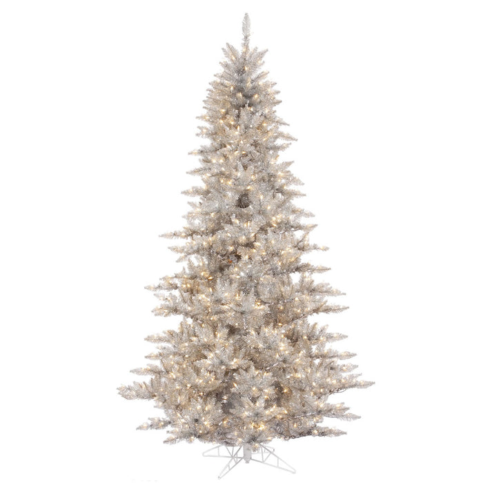 6'6"Hx46"W Tinsel Fir Artificial Christmas Tree, LED Pre-Lit -Silver - K166866LED