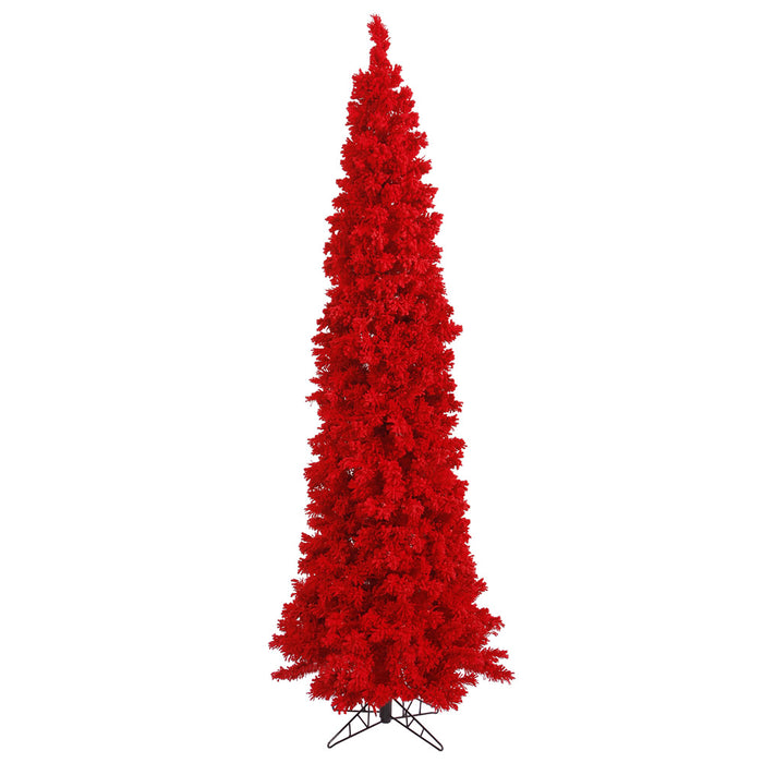 4'6"Hx19"W Flocked Pencil Fir Artificial Christmas Tree, Unlit -Red - K168045