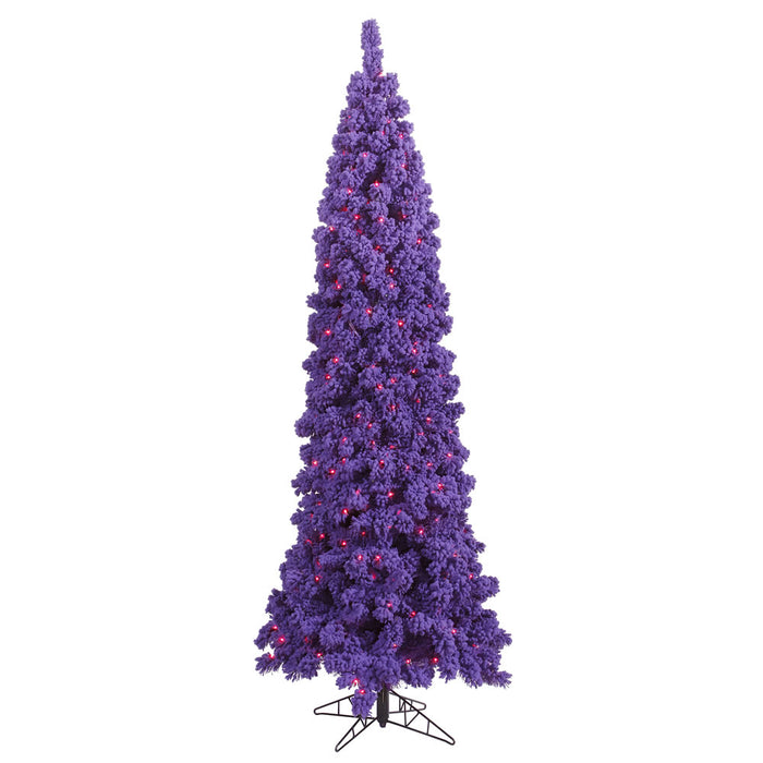 7'6"Hx35"W Flocked Pencil Fir Artificial Christmas Tree, LED Pre-Lit (Purple) -Purple - K168376LED