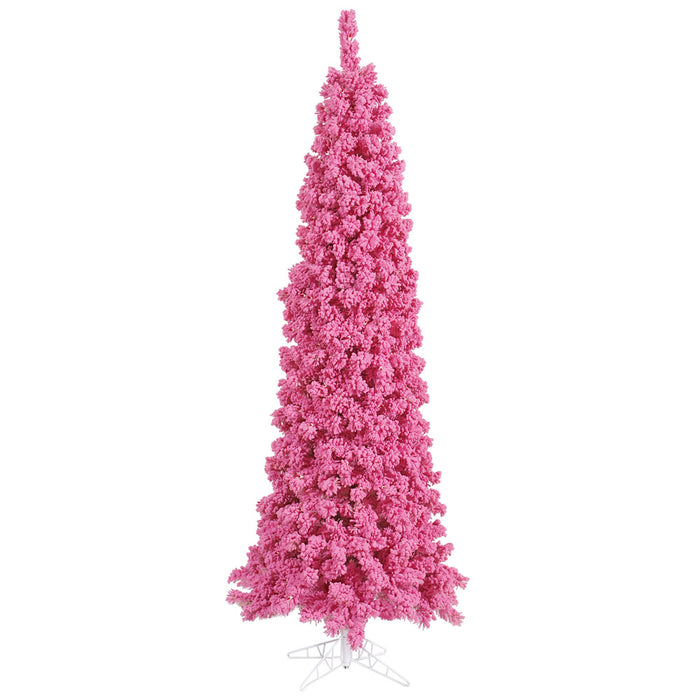 7'6"Hx35"W Flocked Pencil Fir Artificial Christmas Tree, Unlit -Pink - K168775