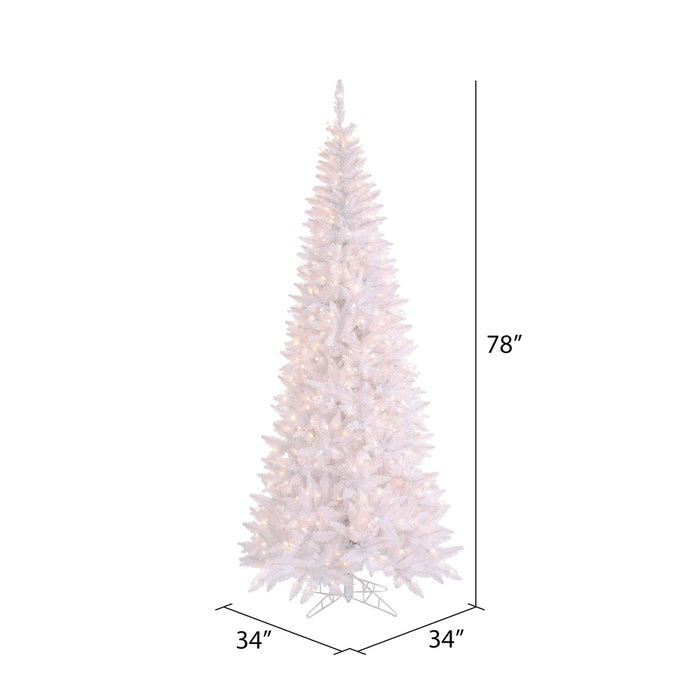 6'6"Hx34"W Slim Fir Artificial Christmas Tree, LED Pre-Lit -White - K160166LED