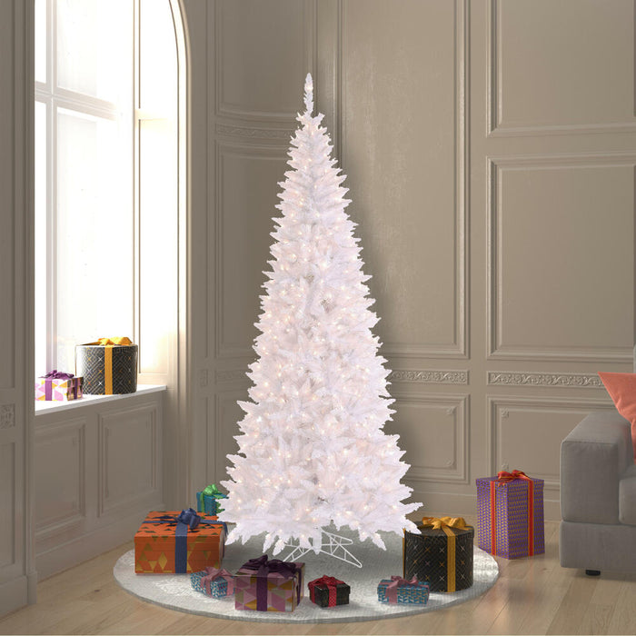 6'6"Hx34"W Slim Fir Artificial Christmas Tree, LED Pre-Lit -White - K160166LED