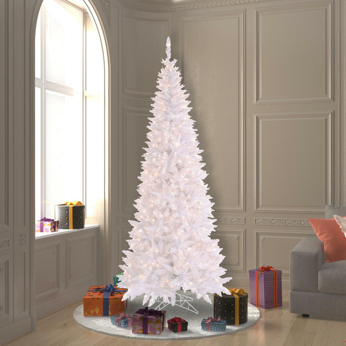 7'6"Hx40"W Slim Fir Artificial Christmas Tree, LED Pre-Lit -White - K160176LED